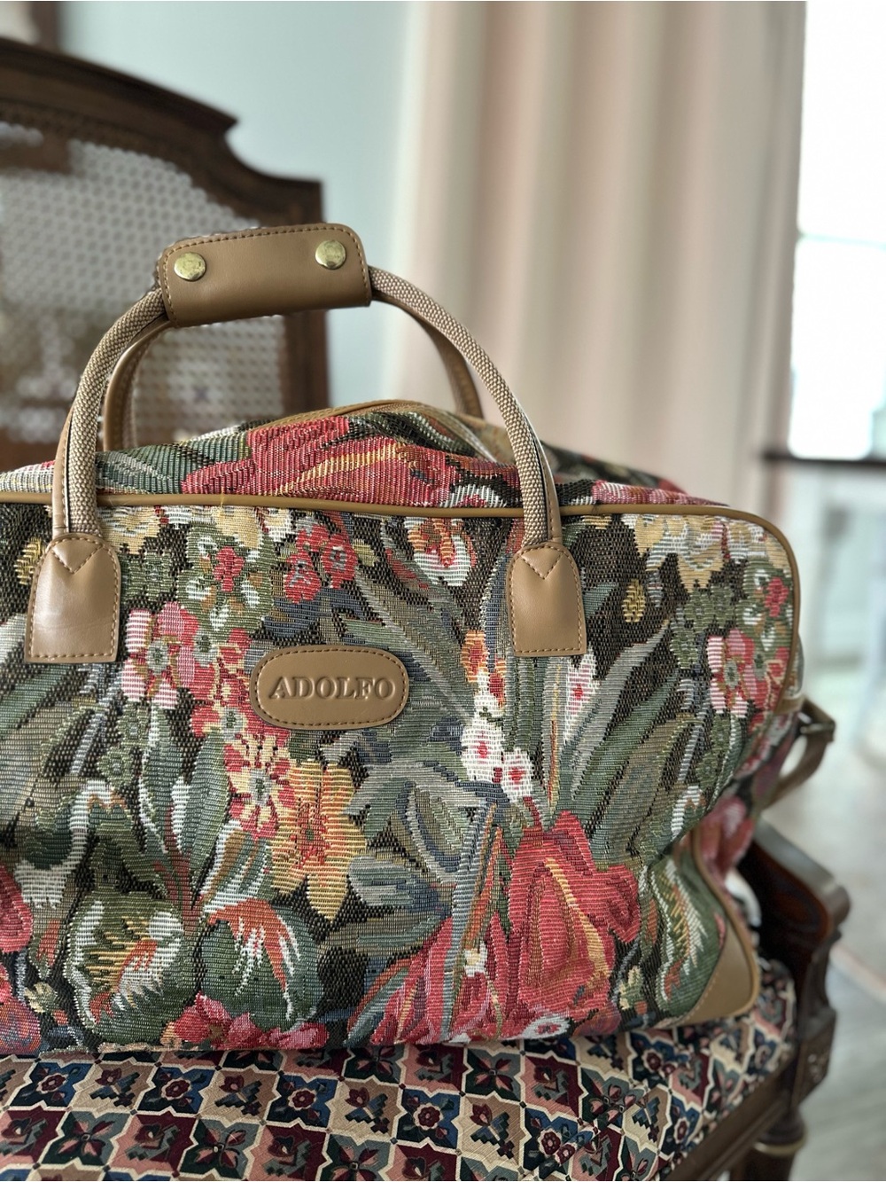 Vintage Adolfo Floral Tapestry Travel Duffel Bag - Picture 7 of 12